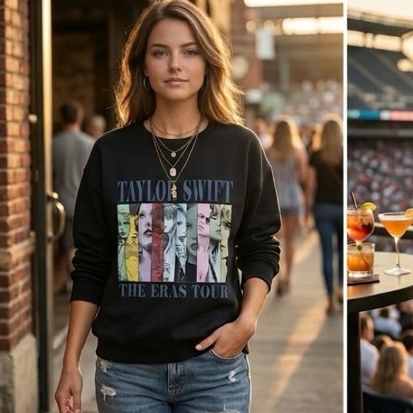 Gildan Tops - TAYLOR SWIFT The Eras Tour Black Crewneck Sweatshirt | Size Medium | EXCELLENT 🔥